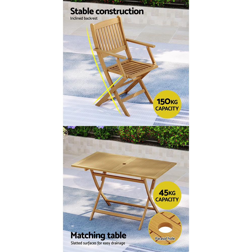 Gardeon Outdoor Dining Set 7 Piece Wooden Table Chairs Setting Foldable